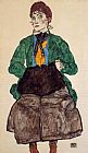 Woman in a Green Blouse and Muff by Egon Schiele